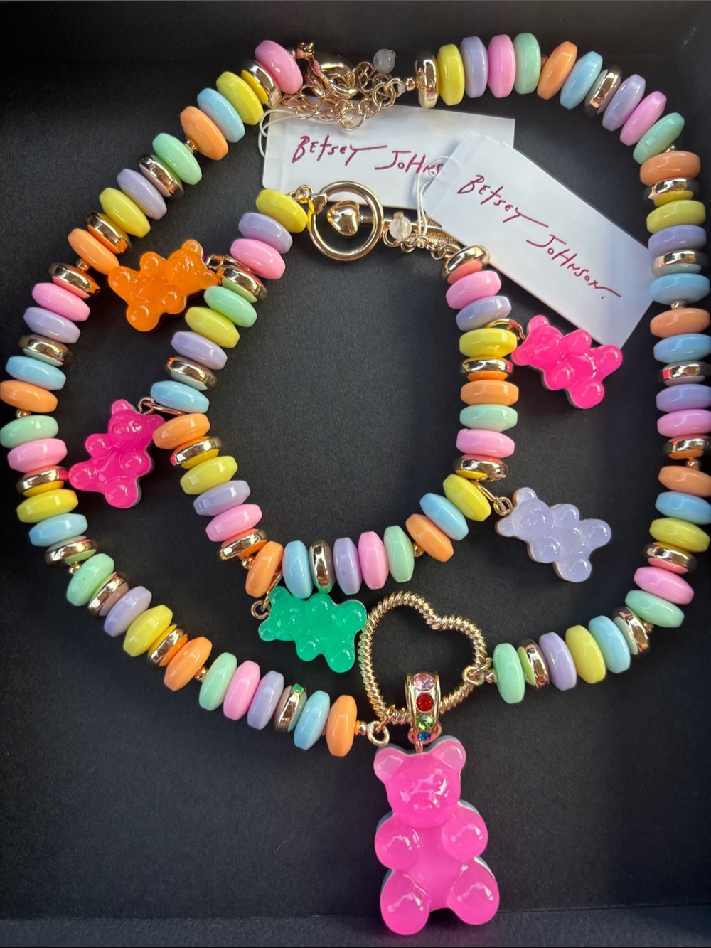 Betsey Johnson Bead Necklace with Pink Gummy Bear Pendant and Bracelet NWT - Picture 2 of 5
